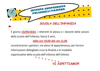 Incontro accoglienza alunni scuola dell’infanzia-fascia 3 anni